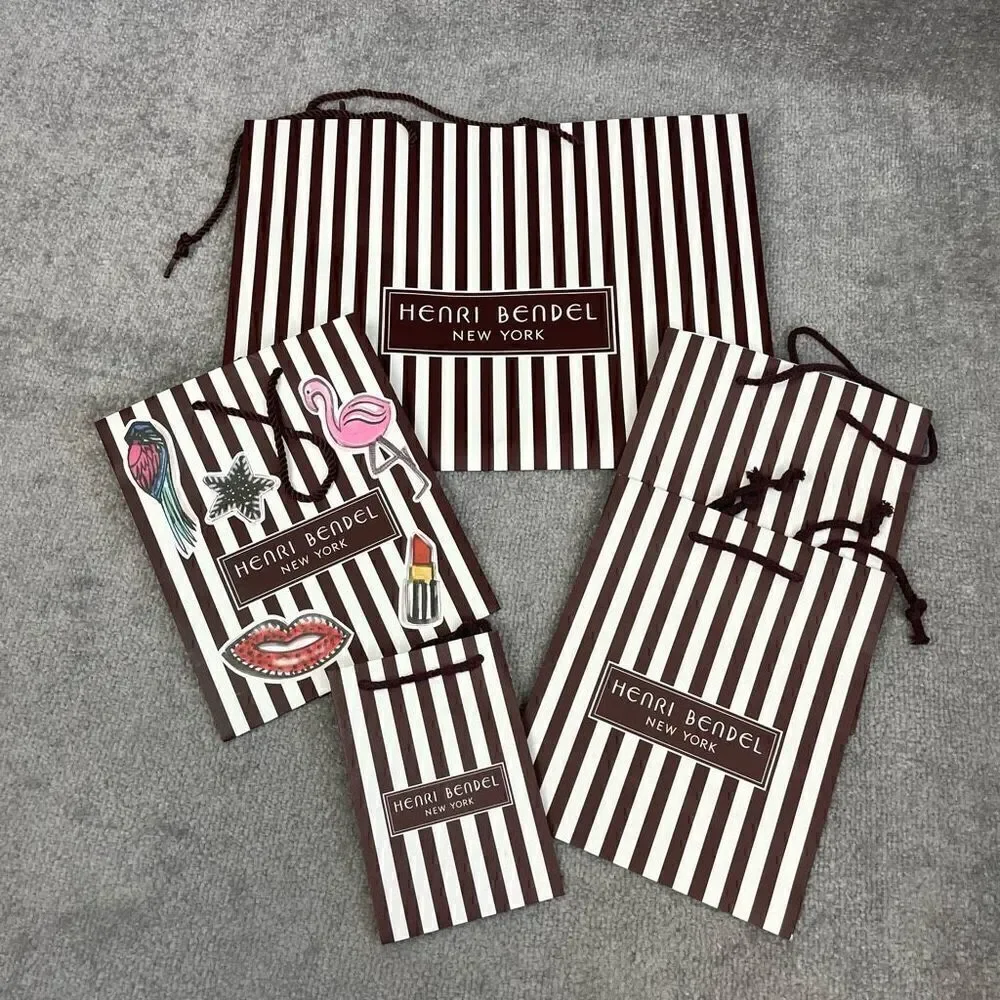 Lot of 6 Henri Bendel Striped Gift Bags Pouches Drawstring